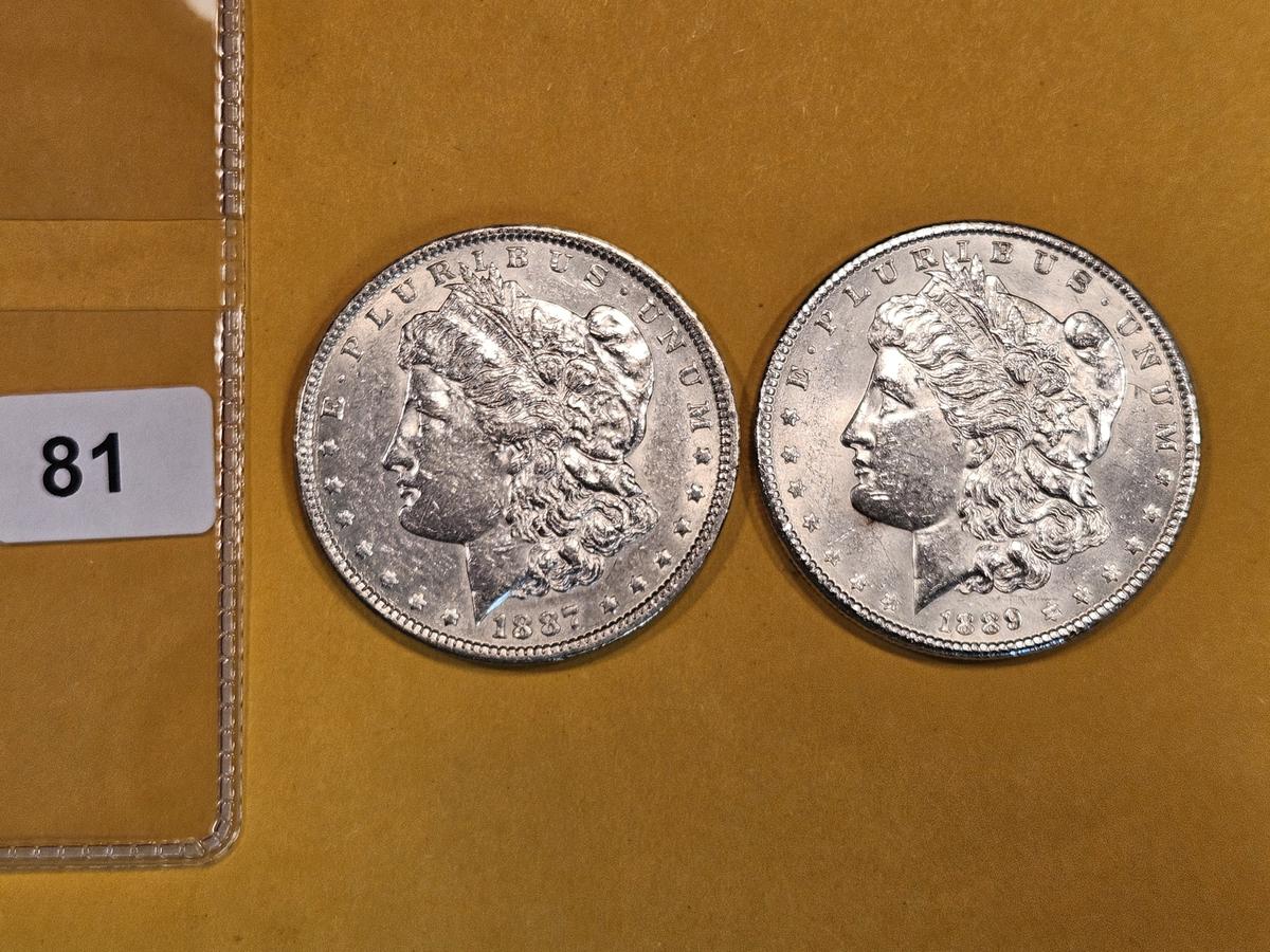1889 and 1887 Morgan Dollars