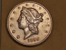 GOLD! 1899 Gold Liberty Head Twenty Dollars in About Uncirculated