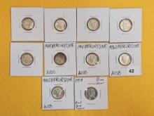 Ten nice mixed silver dimes