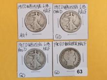 Four little better mixed Walker and Barber silver Half Dollars