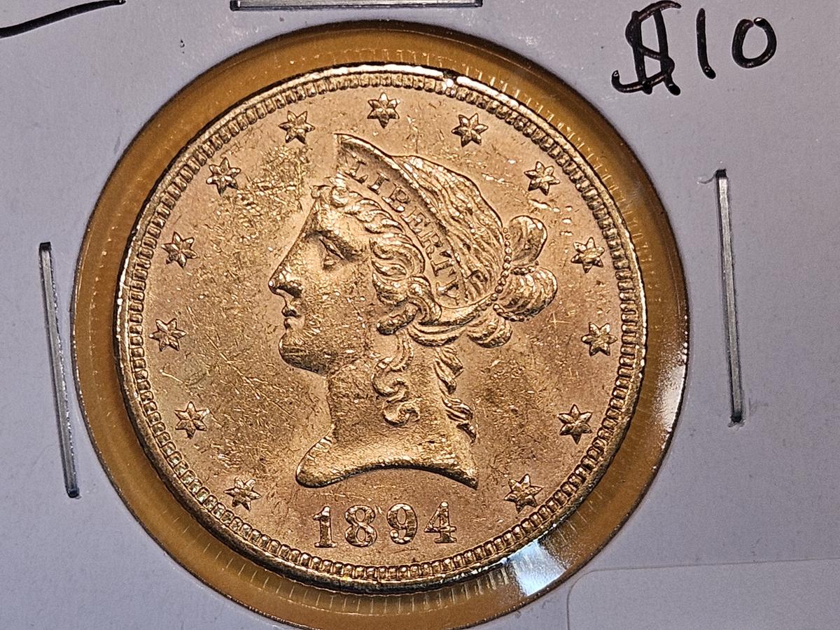 GOLD! Brilliant Uncircualted 1894 Gold Liberty head Ten Dollars