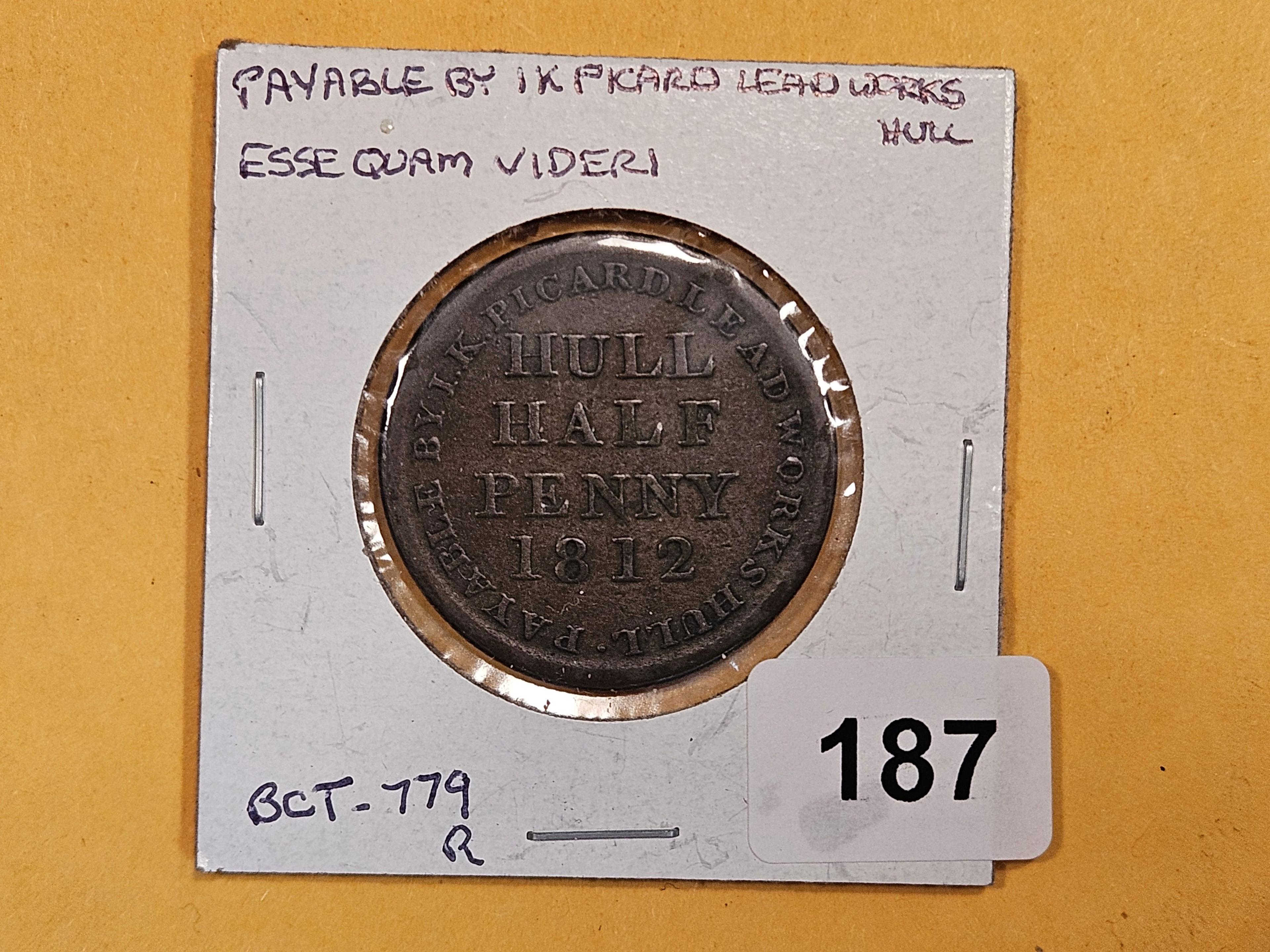 1812 British Trade Hull Half-Penny Token in Extra Fine