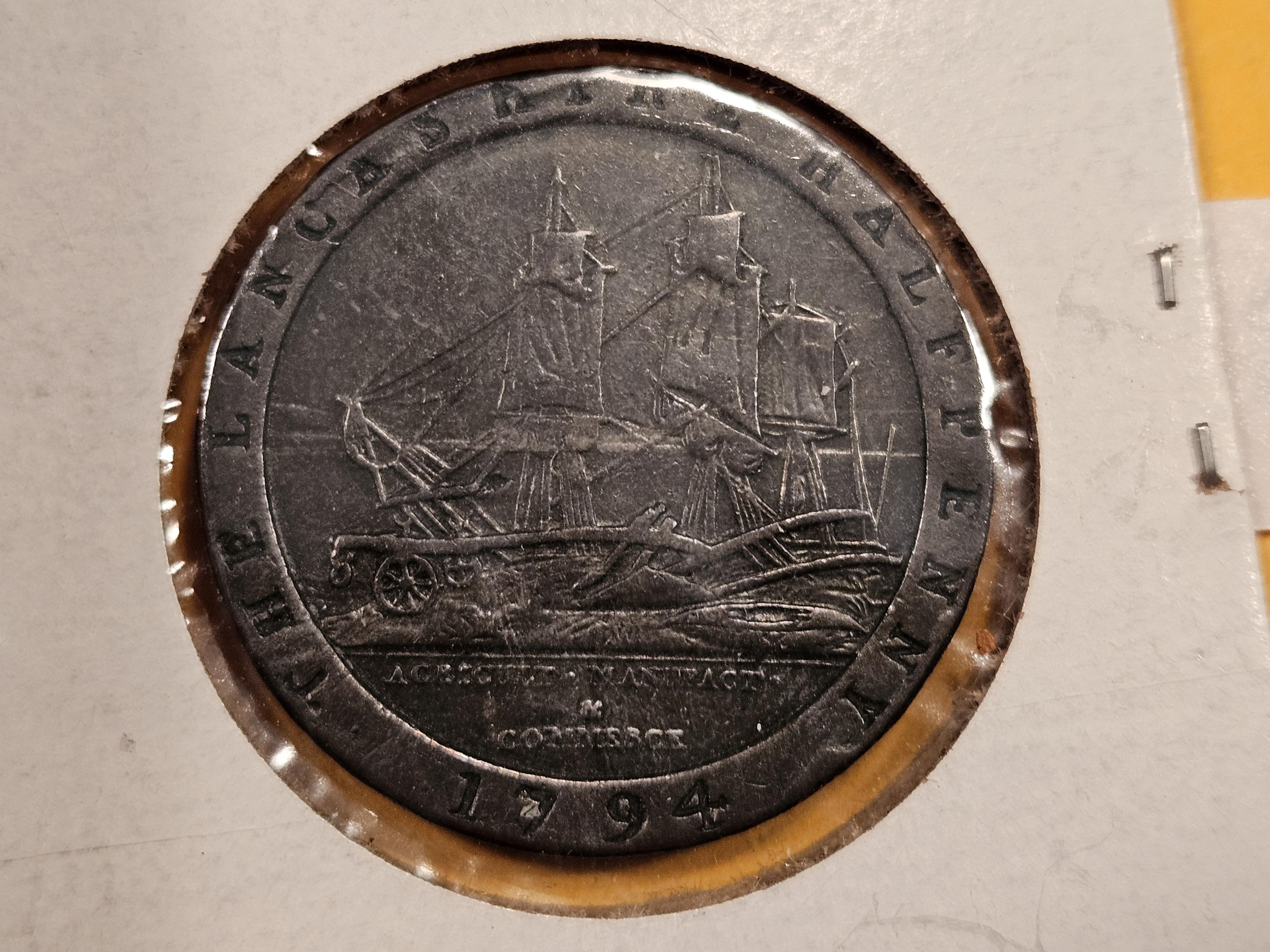 Conder Token! 1794 Lancashire-Lancaster 1/2 penny in Extra Fine plus