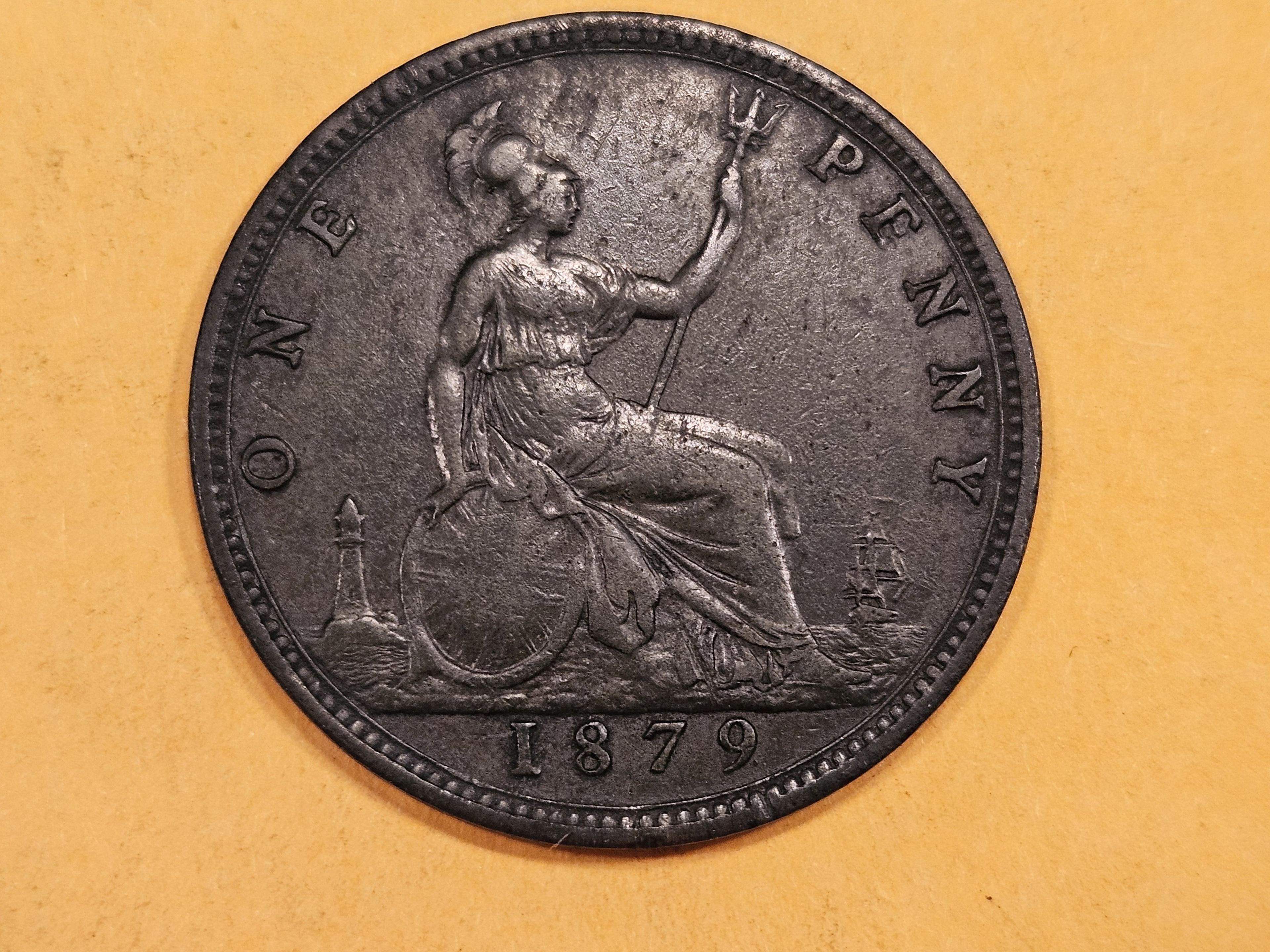 1879 Great Britain penny in Very Fine