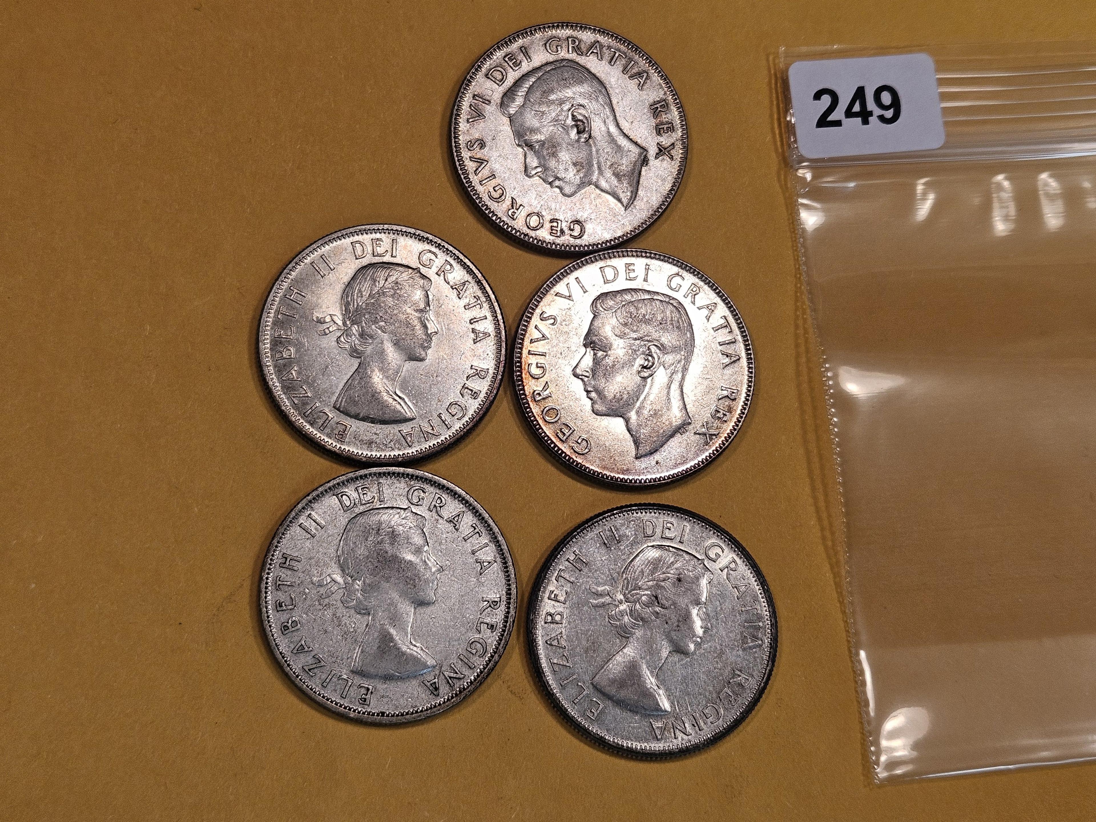 Five nice Canada Silver 50 cent pieces