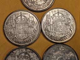 Five nice Canada Silver 50 cent pieces