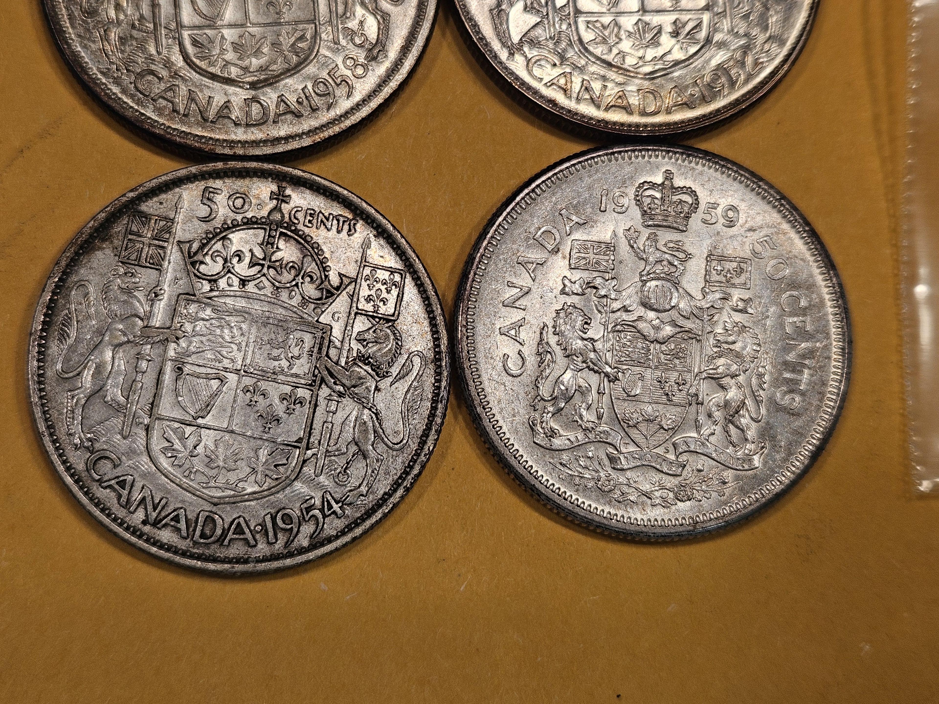 Five nice Canada Silver 50 cent pieces