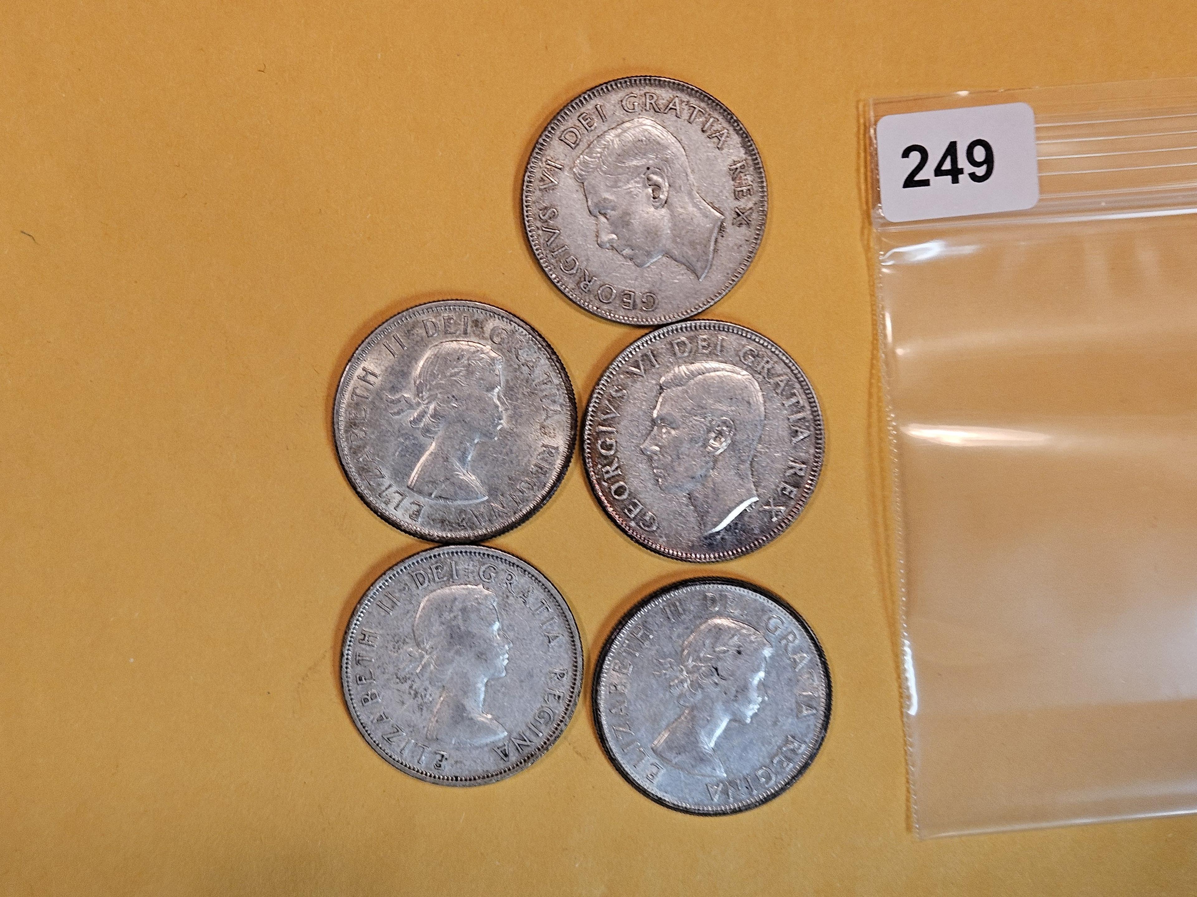 Five nice Canada Silver 50 cent pieces