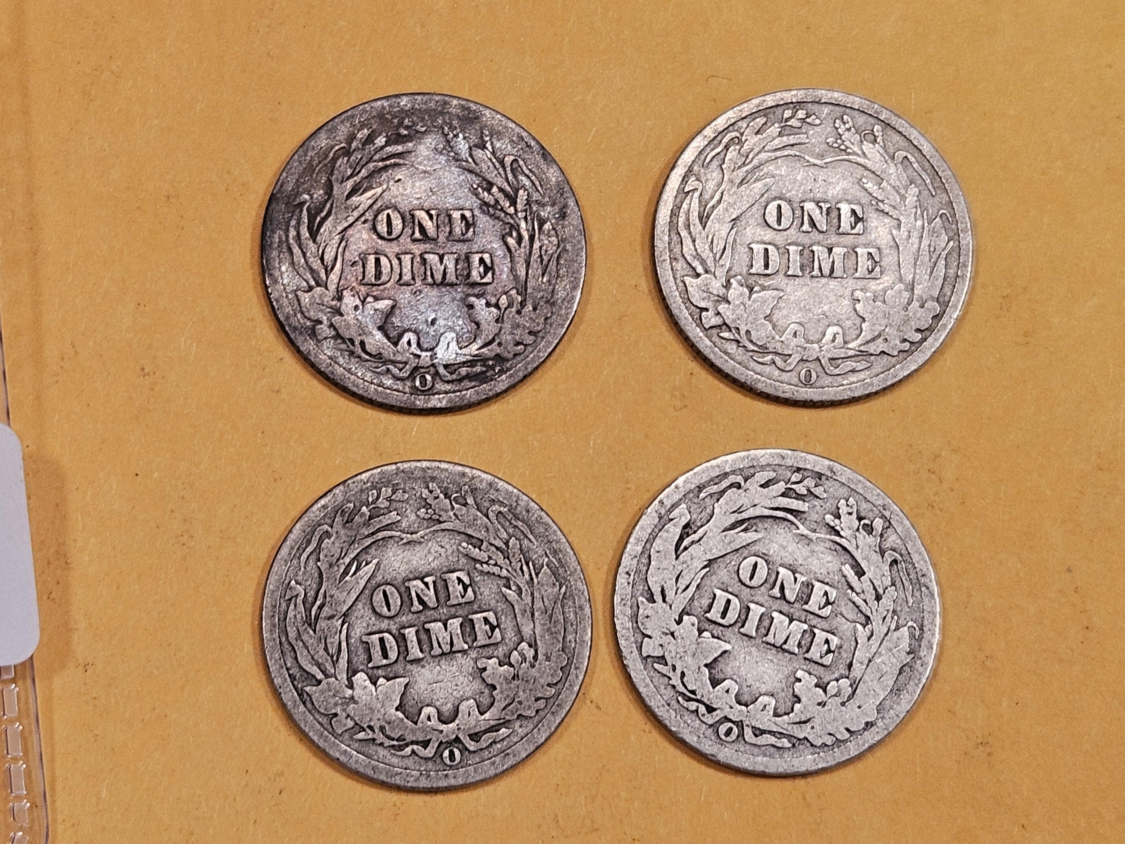 Four New Orleans minted Barber Dimes