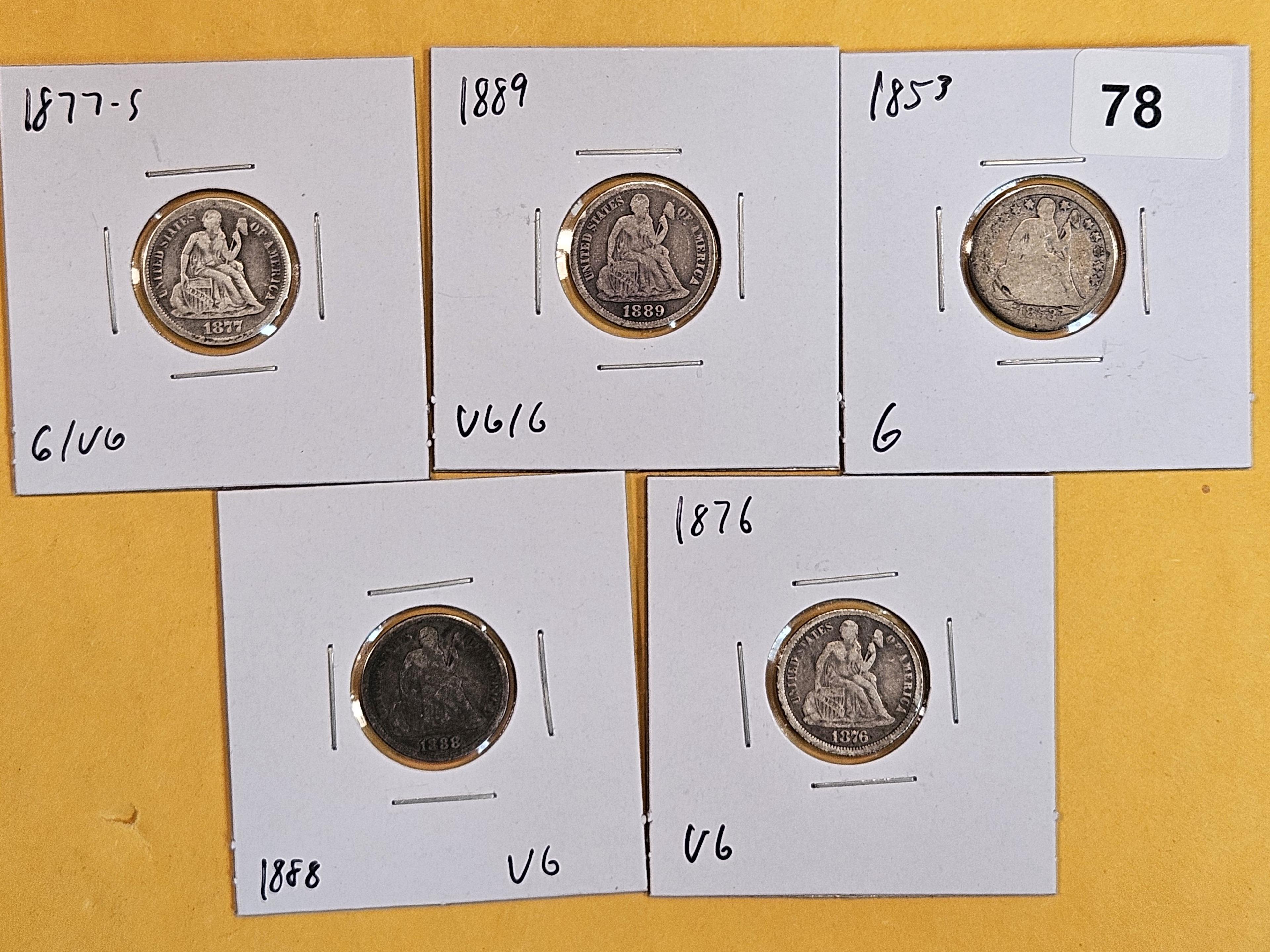 Six Seated Liberty Dimes