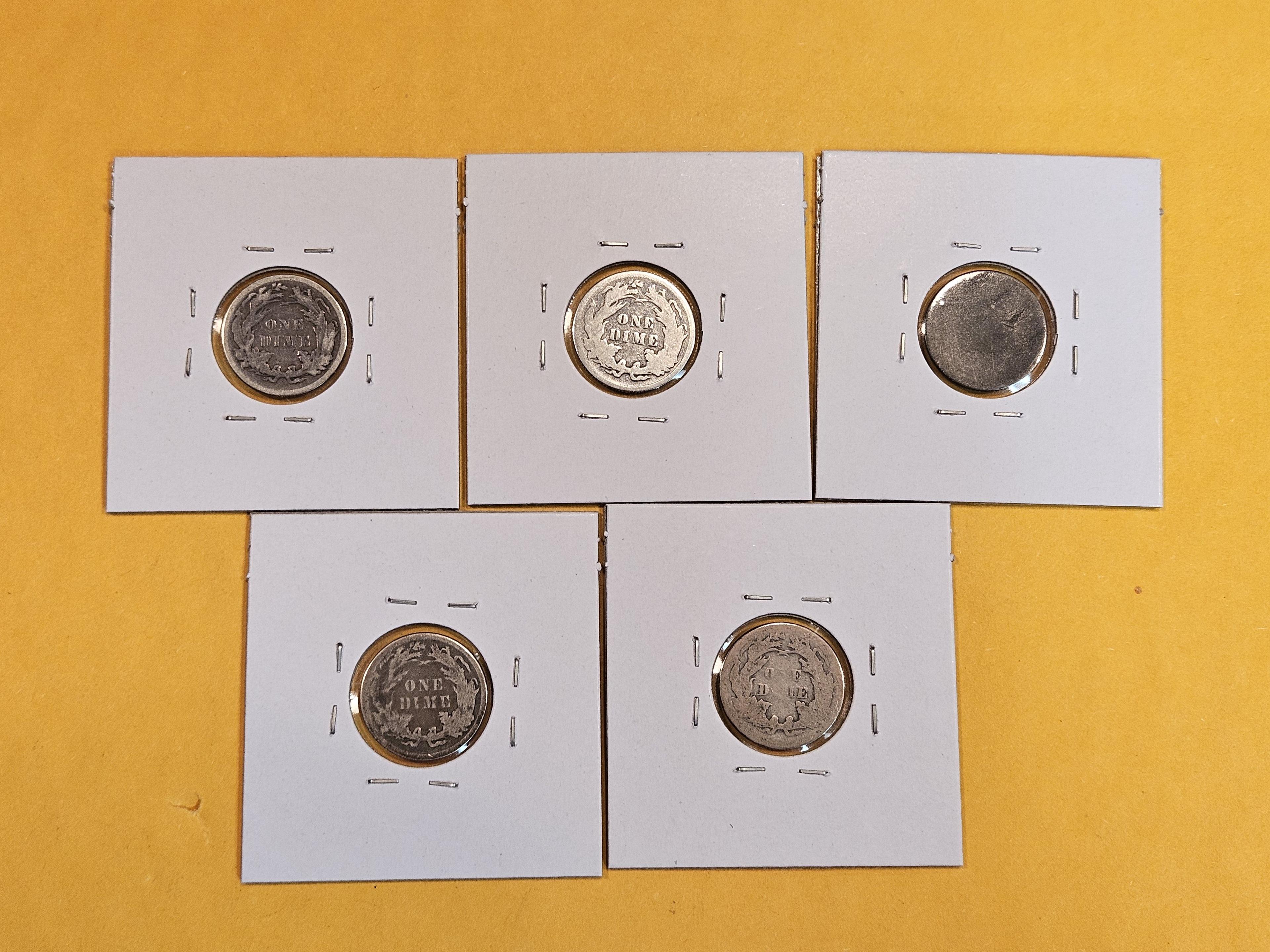 Five Seated Liberty Dimes