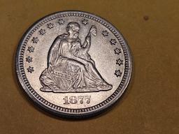 * NICE! 1877-CC Seated Liberty Quarter in Brilliant About Uncirculated - 58