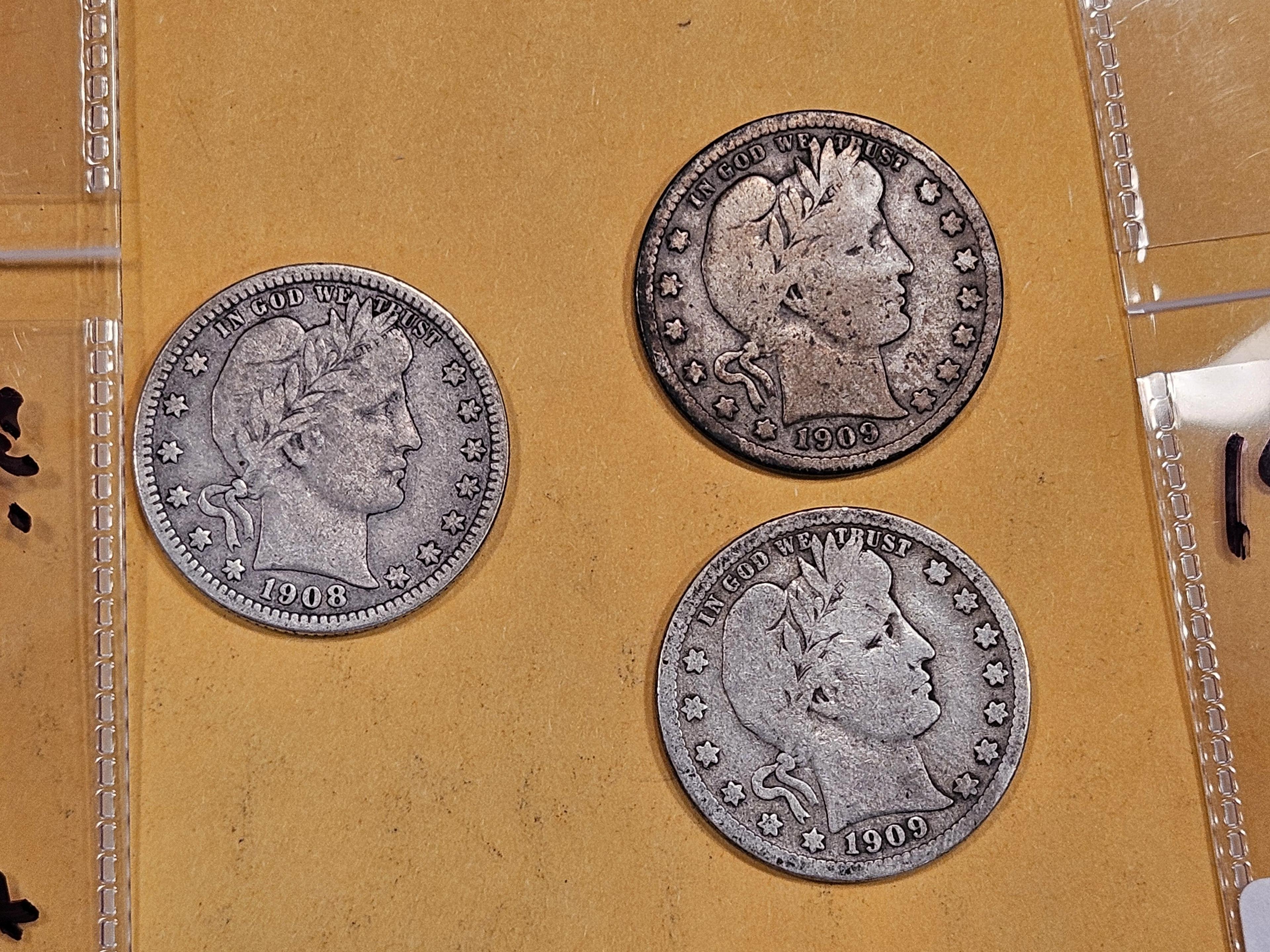 Three Barber silver quarters