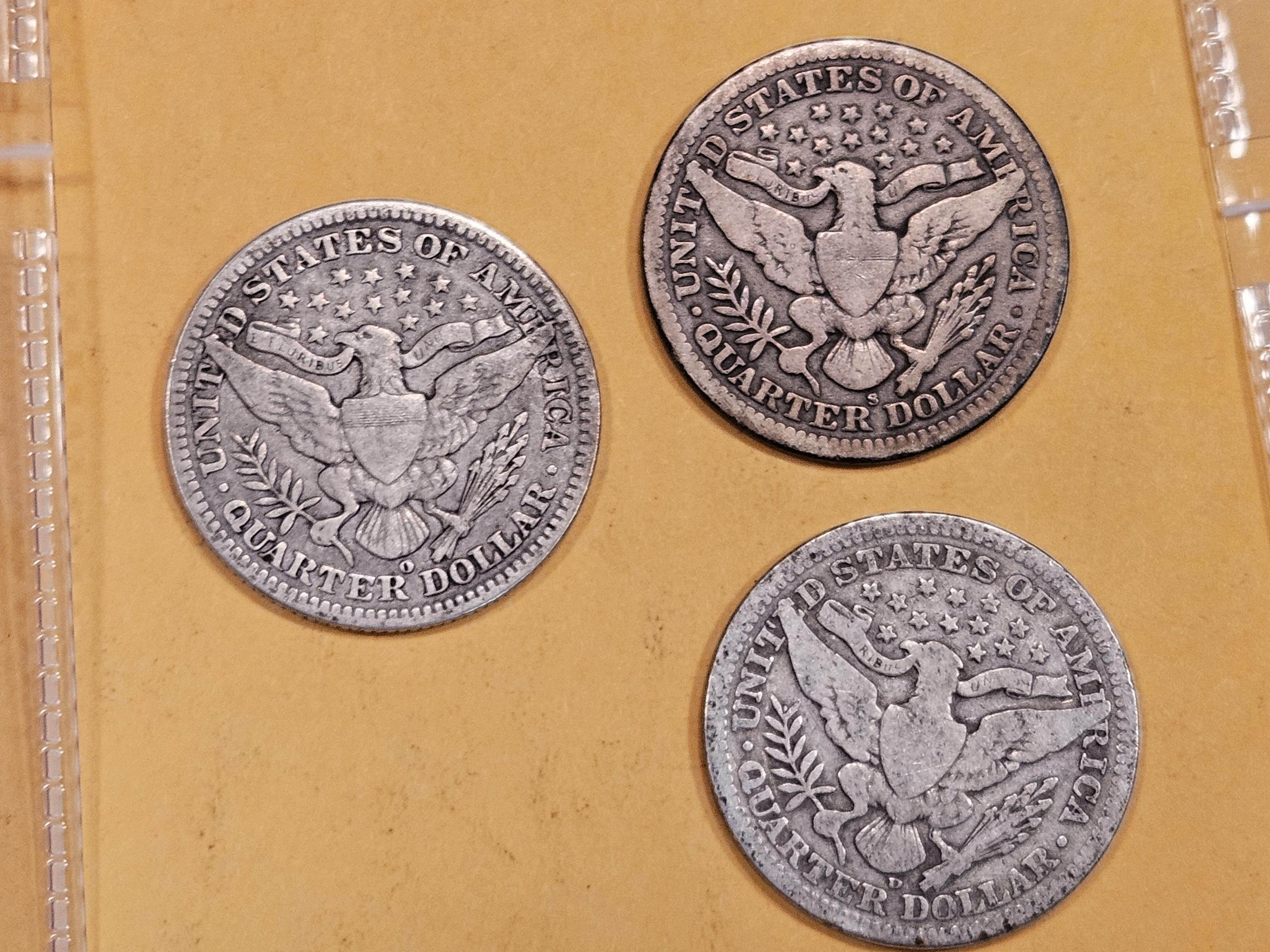 Three Barber silver quarters