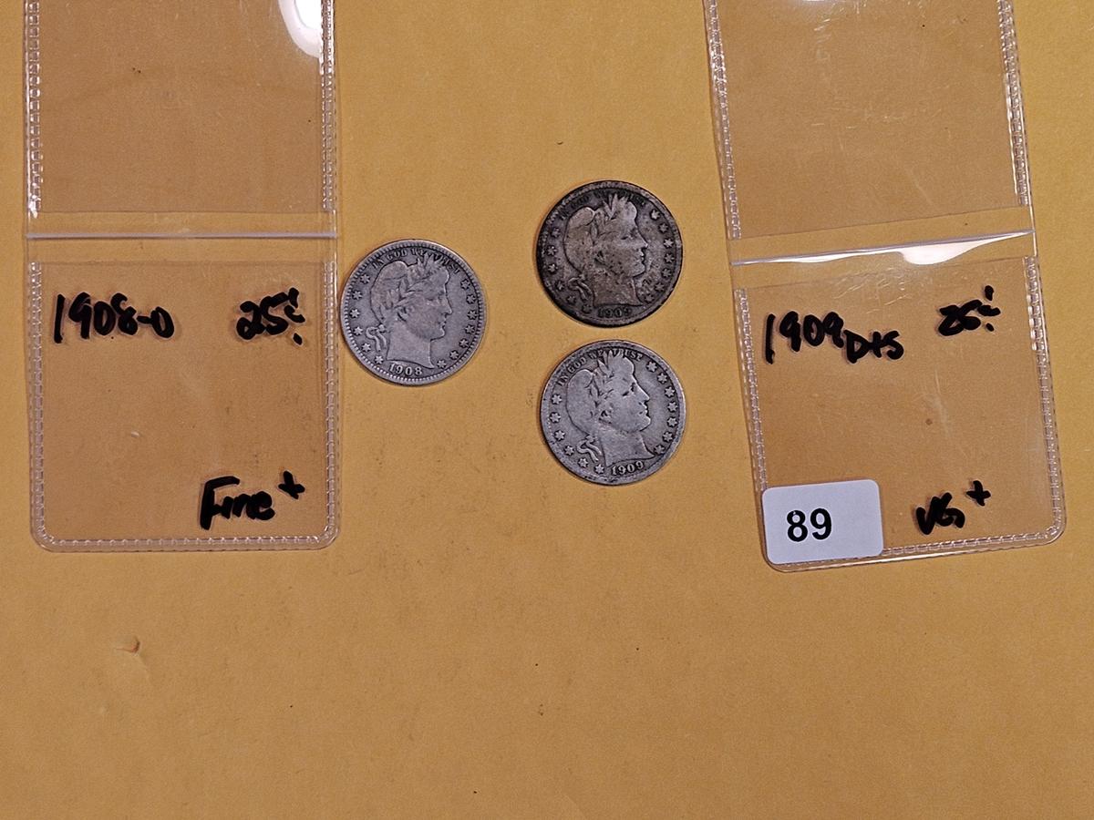 Three Barber silver quarters