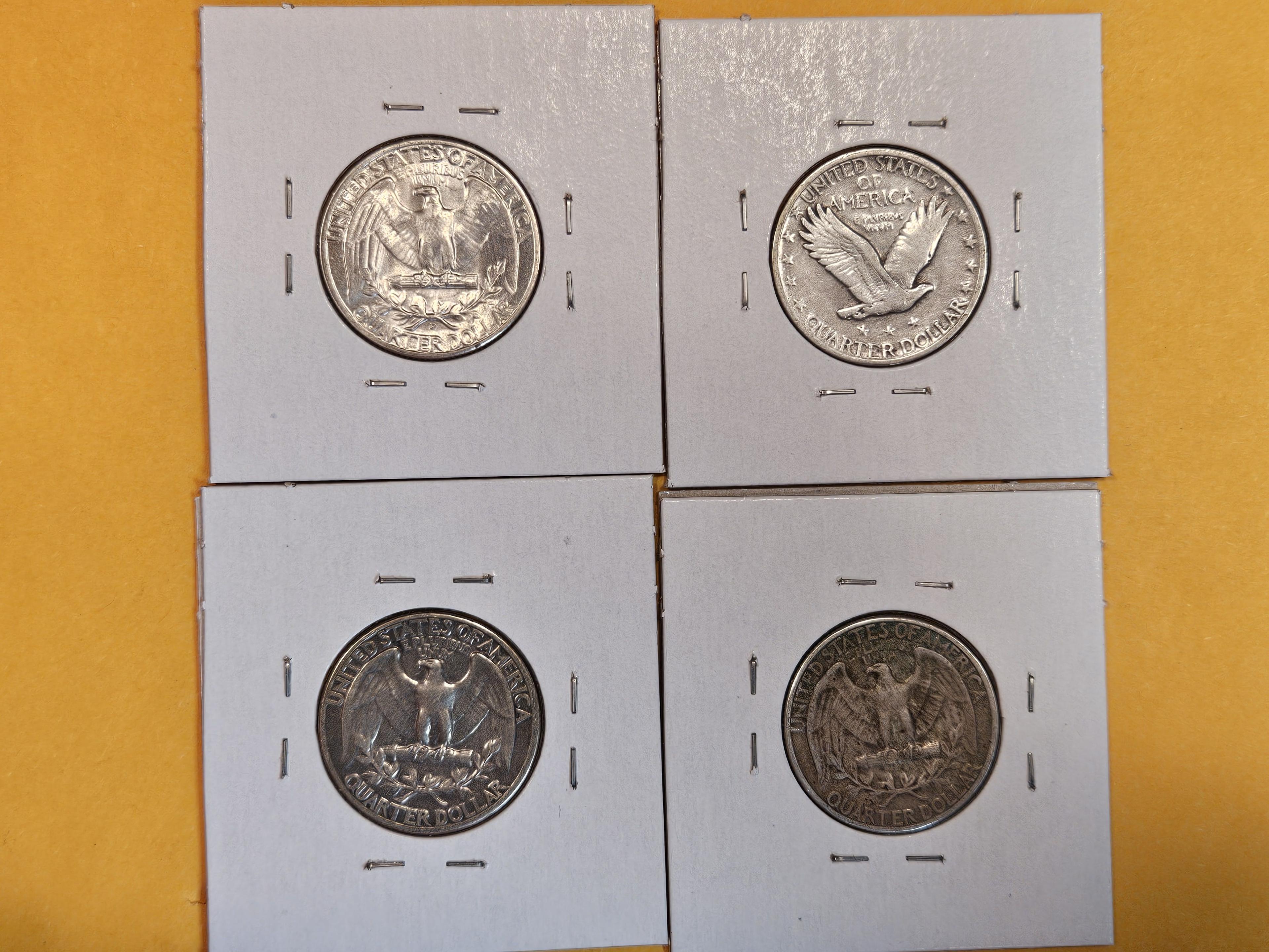 Four mixed silver quarters