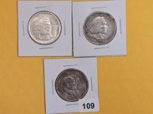 Three silver Commemorative Half Dollars