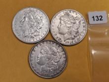 Three Morgan Silver Dollars