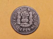 1754 Mexico silver 1/2 real in F-Very Fine