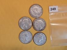 Five nice Canada Silver 50 cent pieces