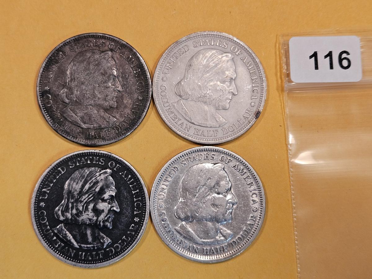 Four 1893 Columbian silver Commemorative Half Dollars