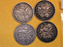 Four 1893 Columbian silver Commemorative Half Dollars