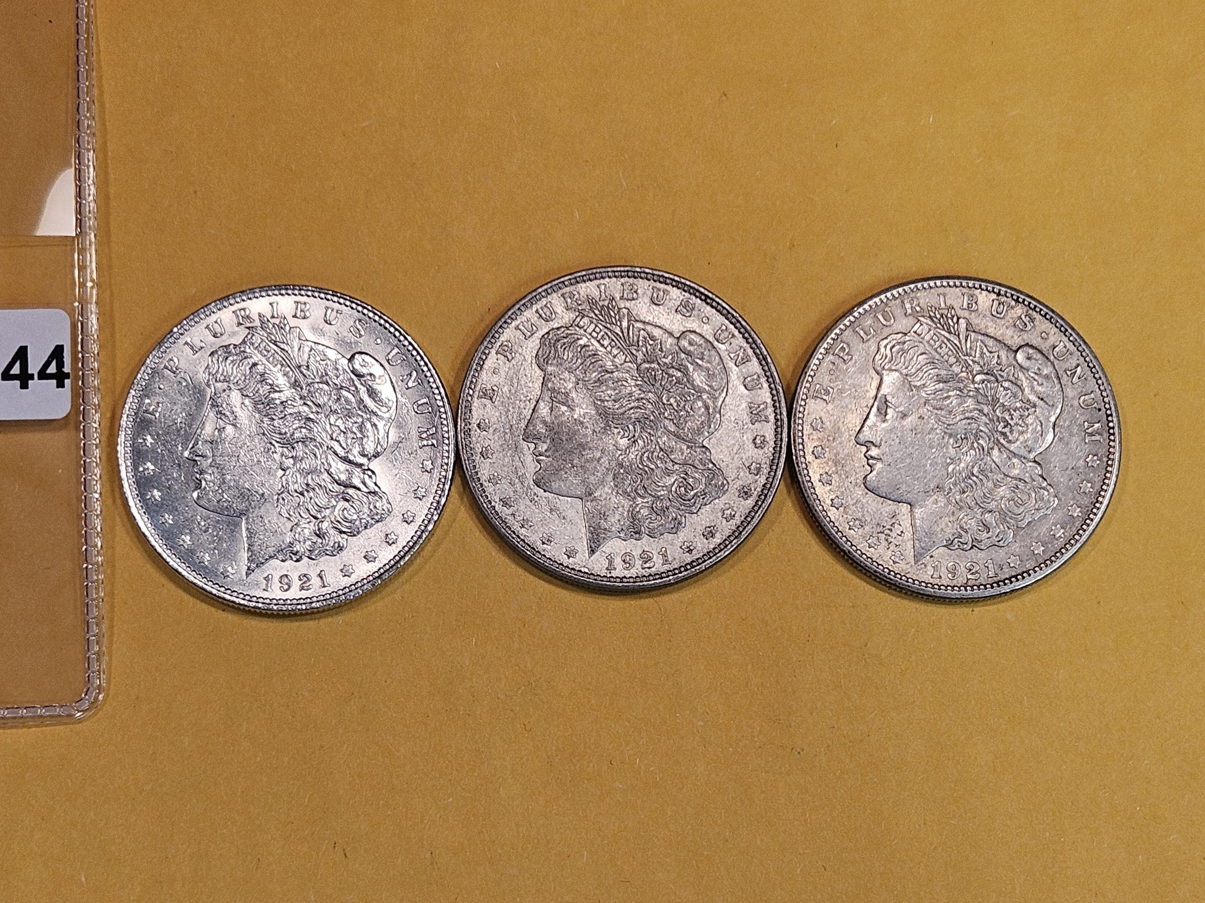 1921 P-D-S Morgan Dollar trio