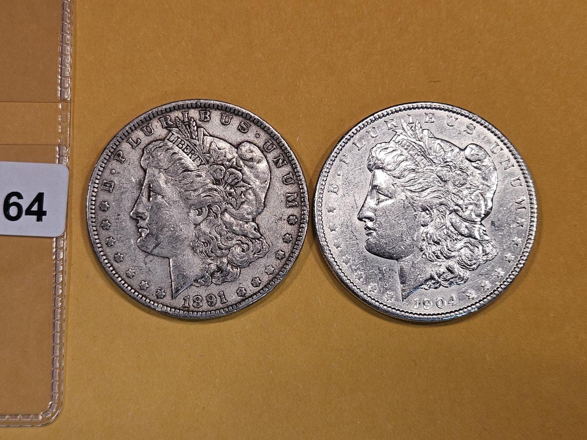 1891 and 1904 Morgan Dollars