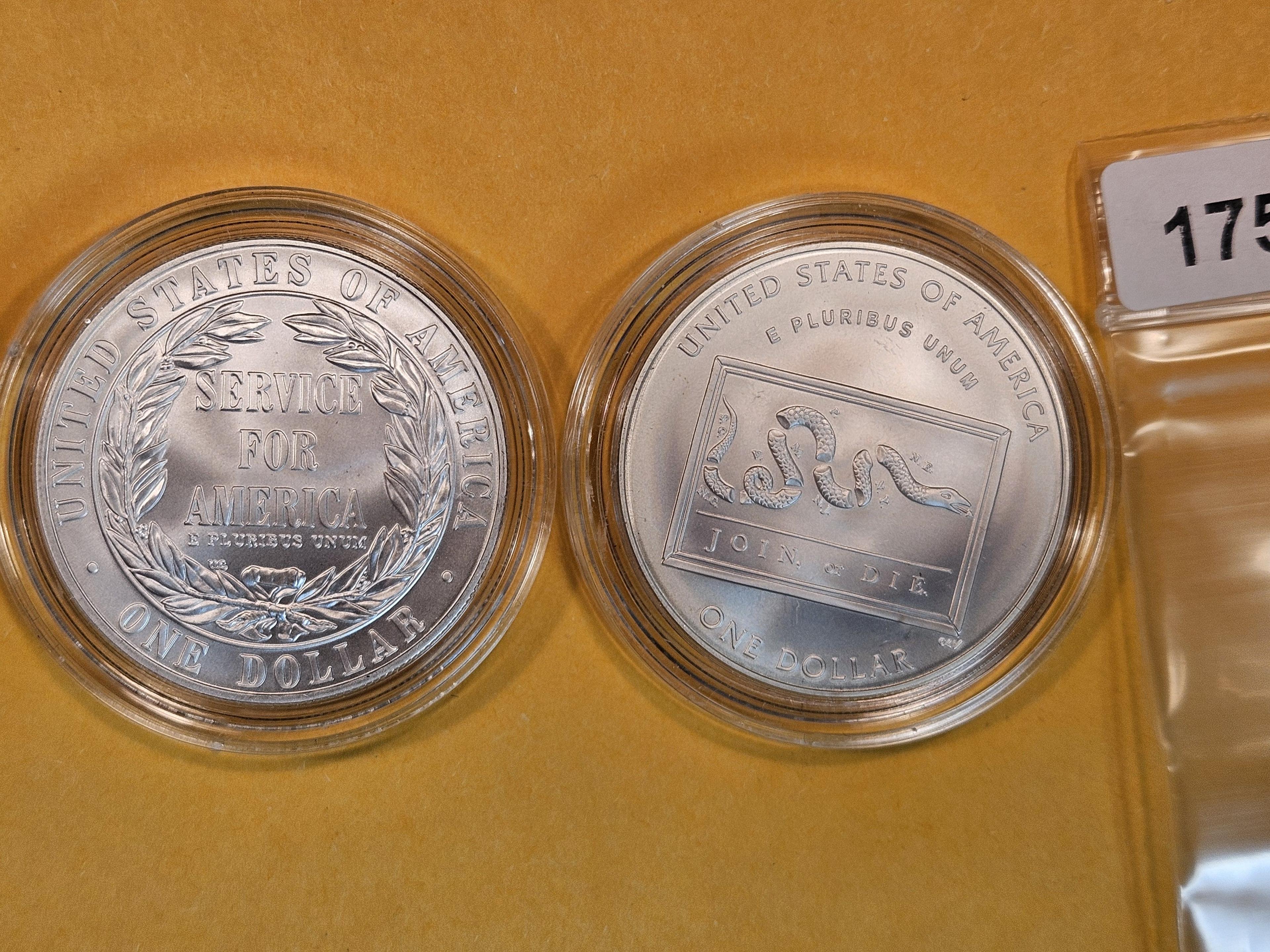 Two GEM Brilliant Uncirculated Commemorative Silver Dollars