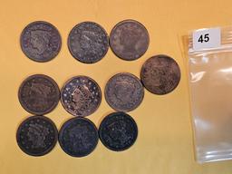 Ten mixed Large Cents