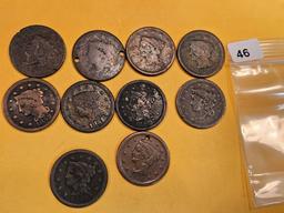 Ten mixed Large Cents