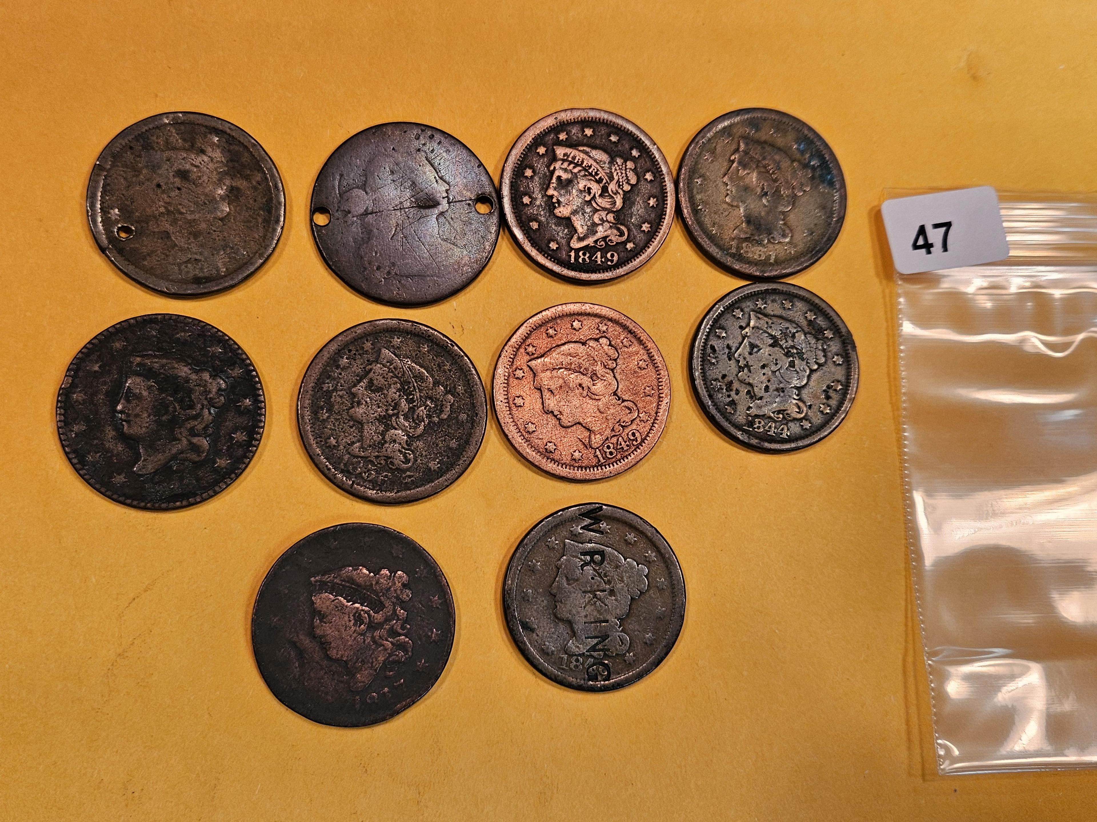 Ten mixed Large Cents