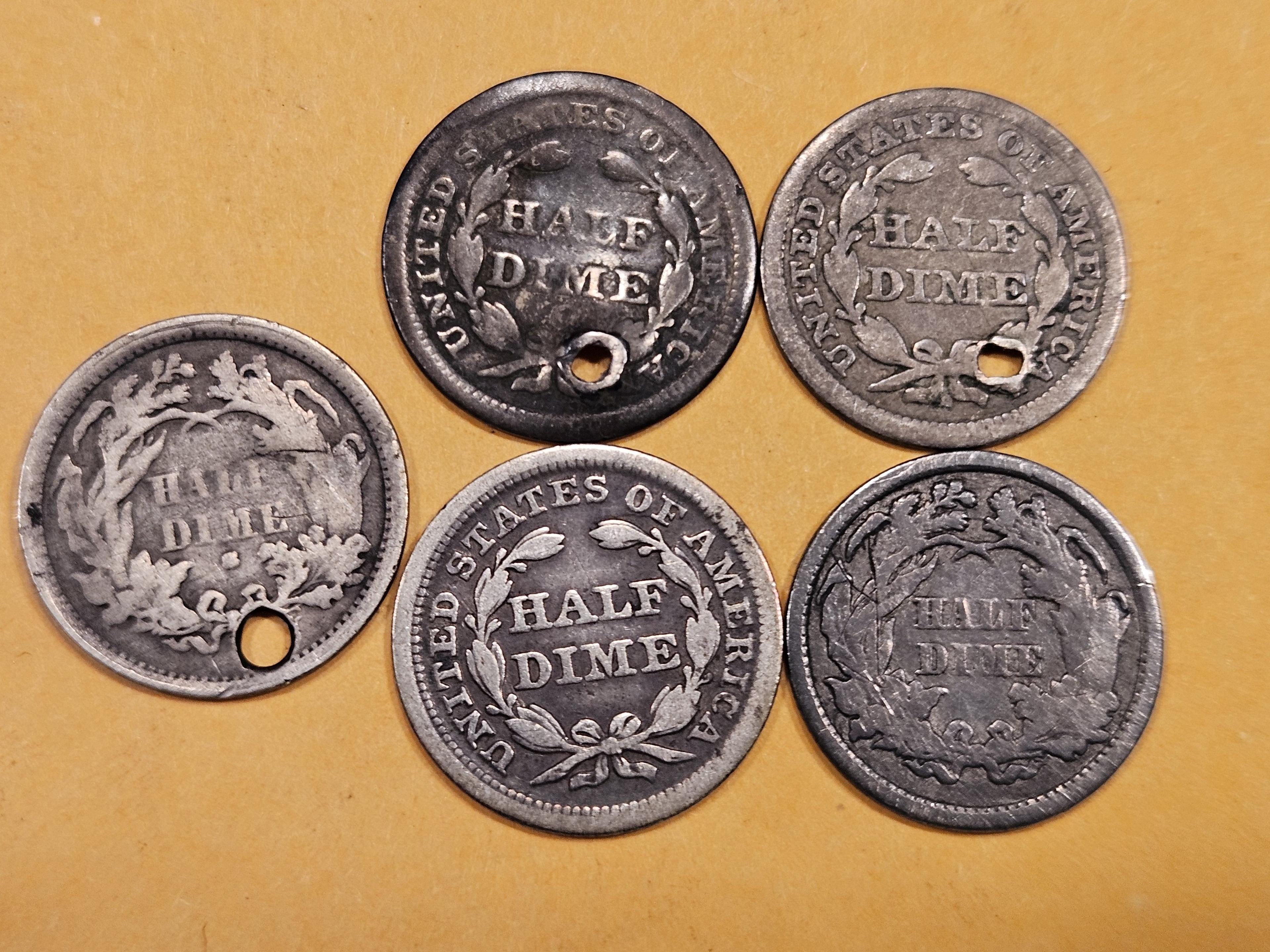 Five Seated Liberty Half Dimes