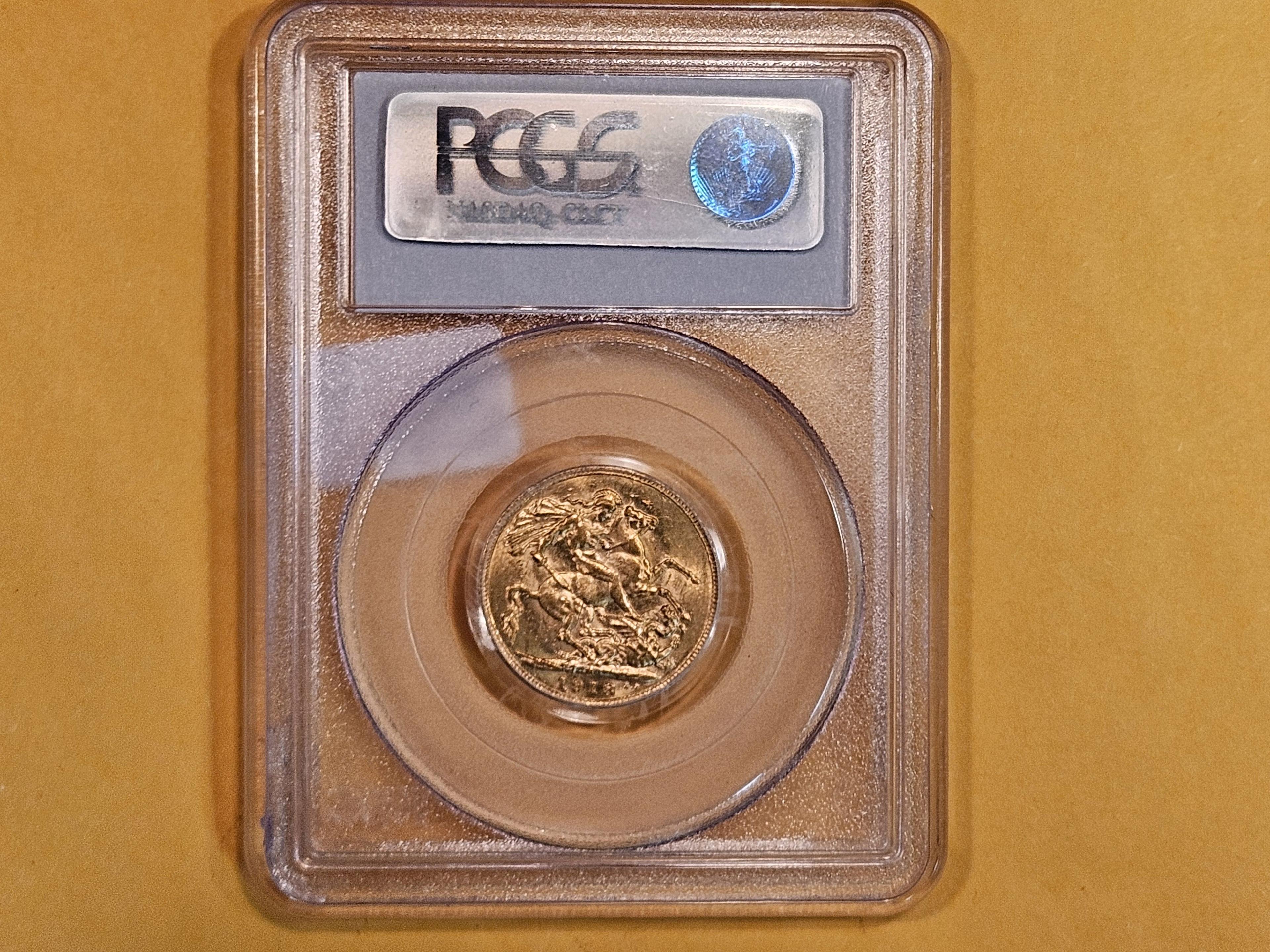 GOLD! PCGS 1918-M Australia Gold Sovereign in Mint State 63