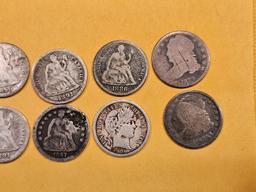 Eight mixed, Silver Dimes