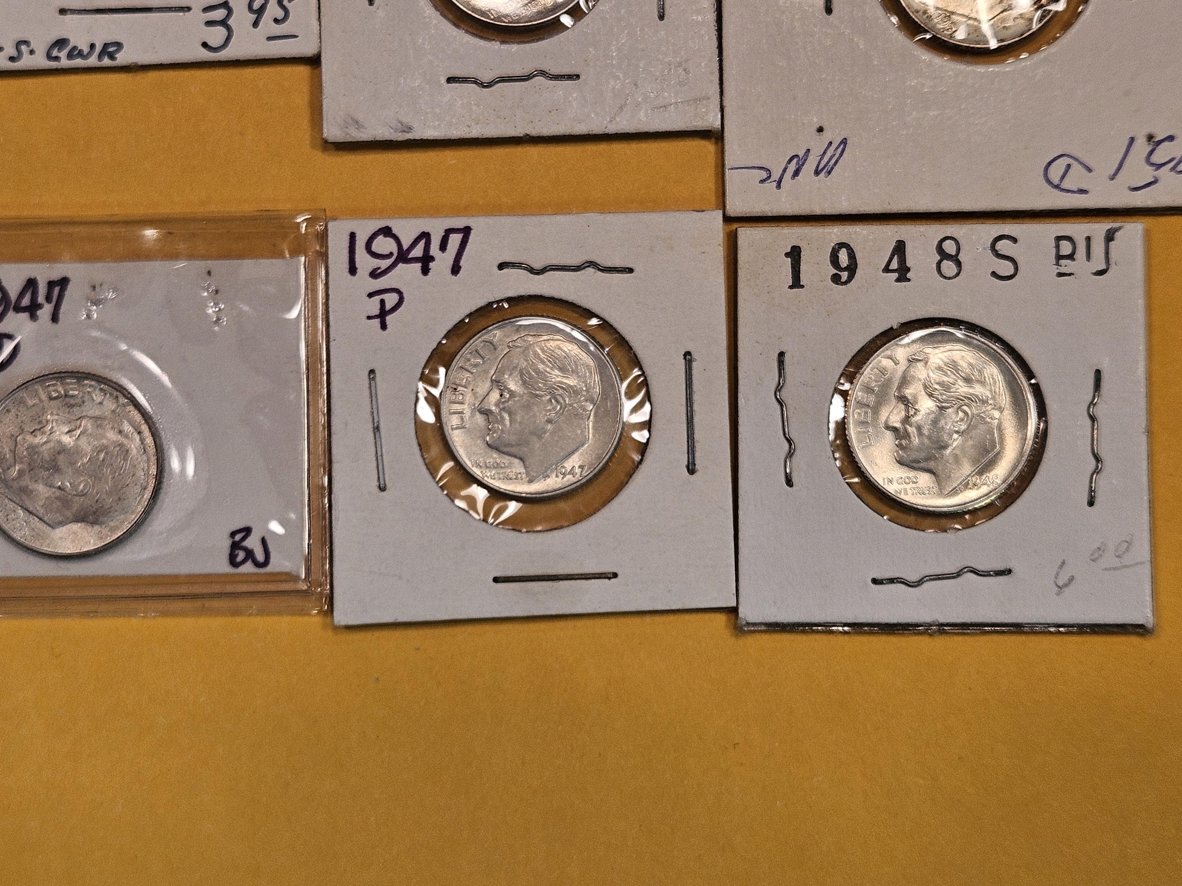 Ten Brilliant Uncirculated silver Roosevelt Dimes