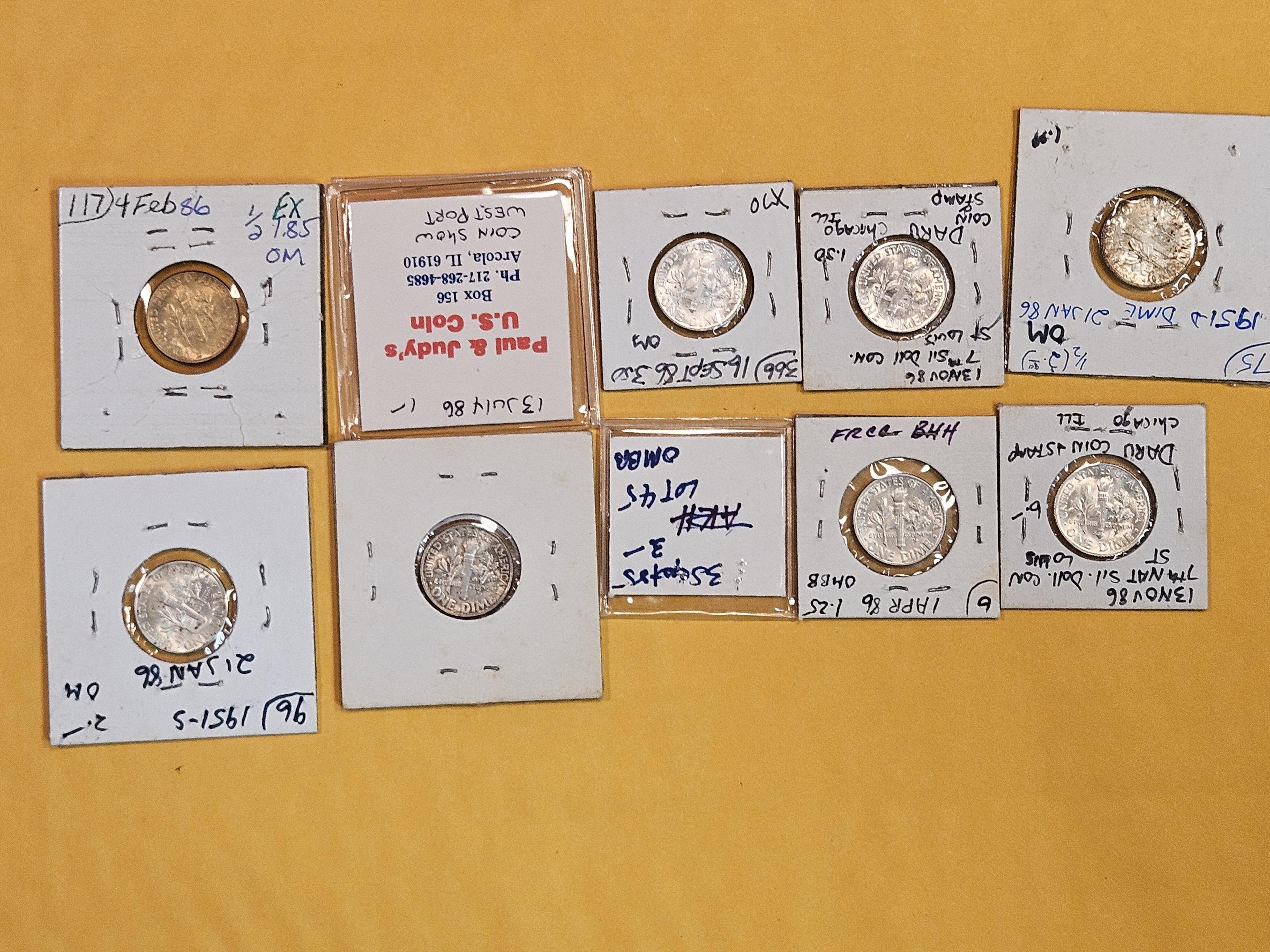 Ten Brilliant Uncirculated silver Roosevelt Dimes