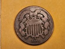 Better Date 1871 Two Cent Piece