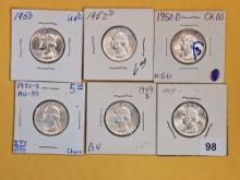 Six Choice Brilliant Uncirculated silver Washington Quarters