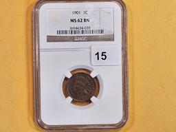 NGC 1901 Indian Cent in Mint State 62 Brown