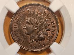 NGC 1901 Indian Cent in Mint State 62 Brown