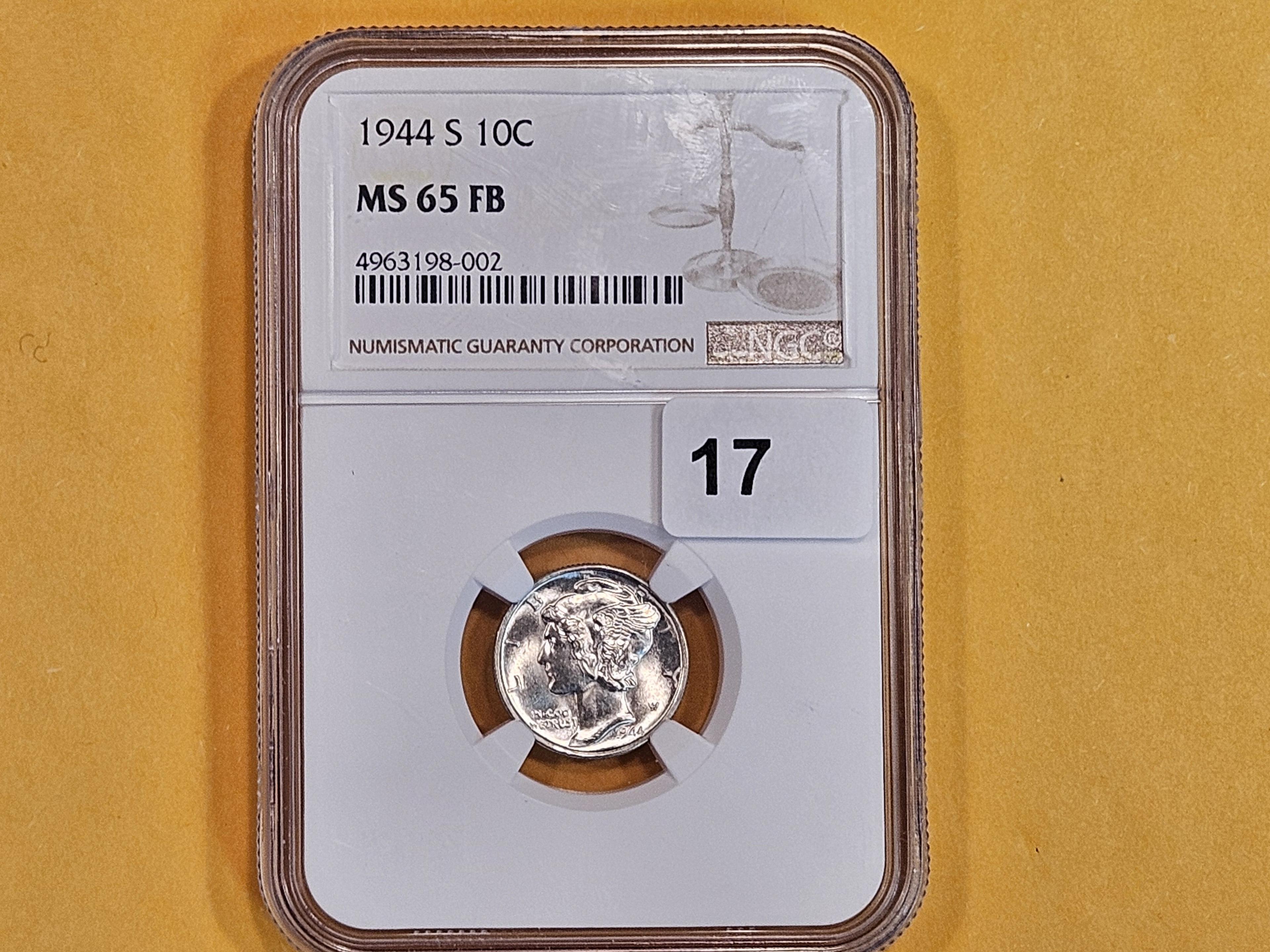 GEM! NGC 1944-S Mercury Dime in Mint State 65 FB