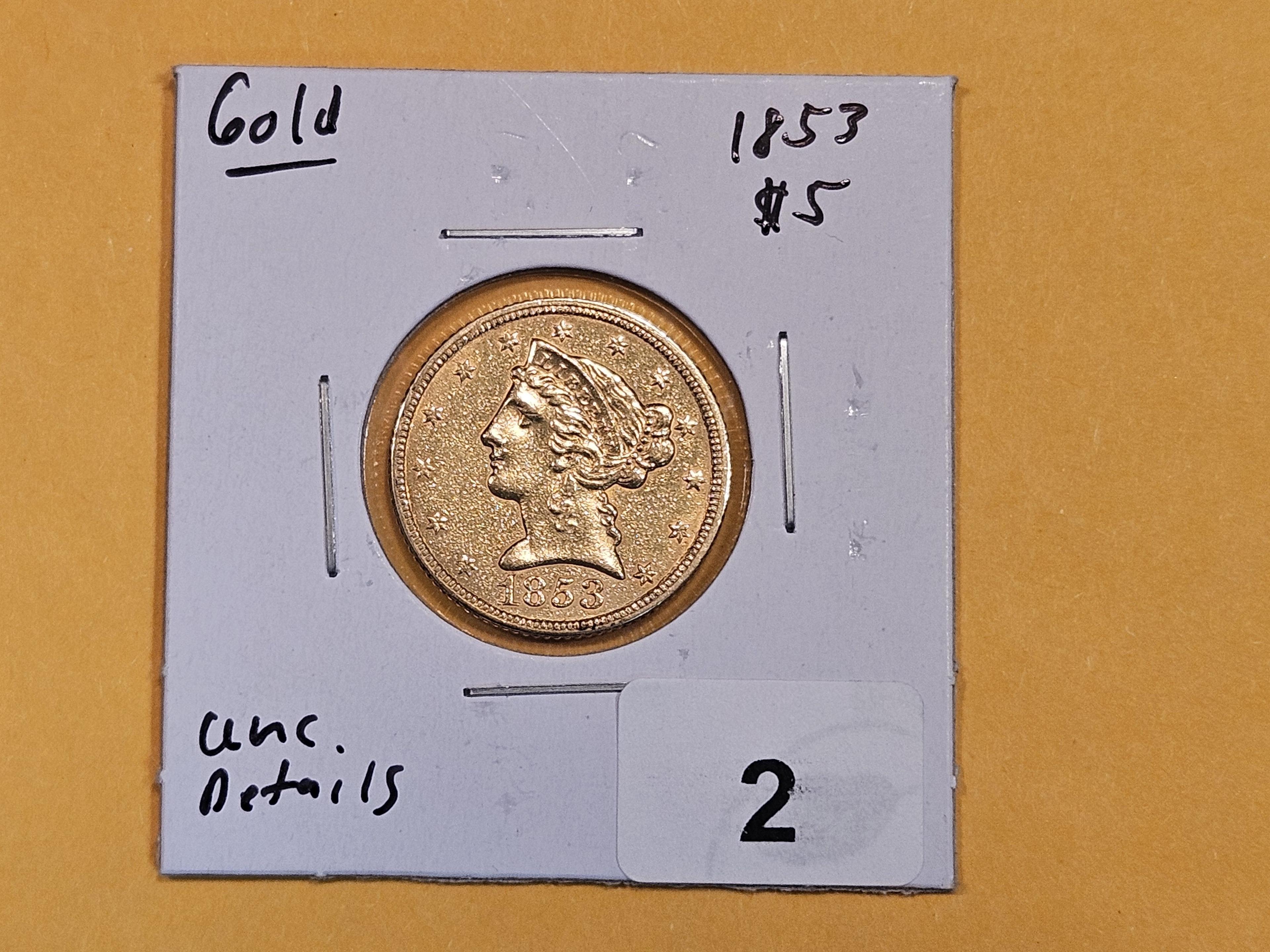 GOLD! Better Date 1853 Liberty head Gold Five Dollar Half-Eagle