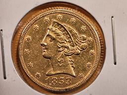 GOLD! Better Date 1853 Liberty head Gold Five Dollar Half-Eagle