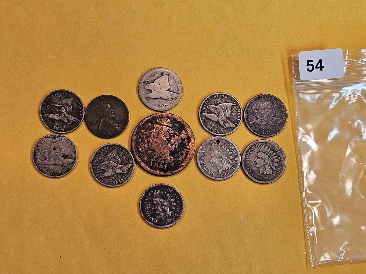Eleven mixed copper cents