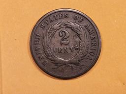 1864 Two Cent piece in Fine