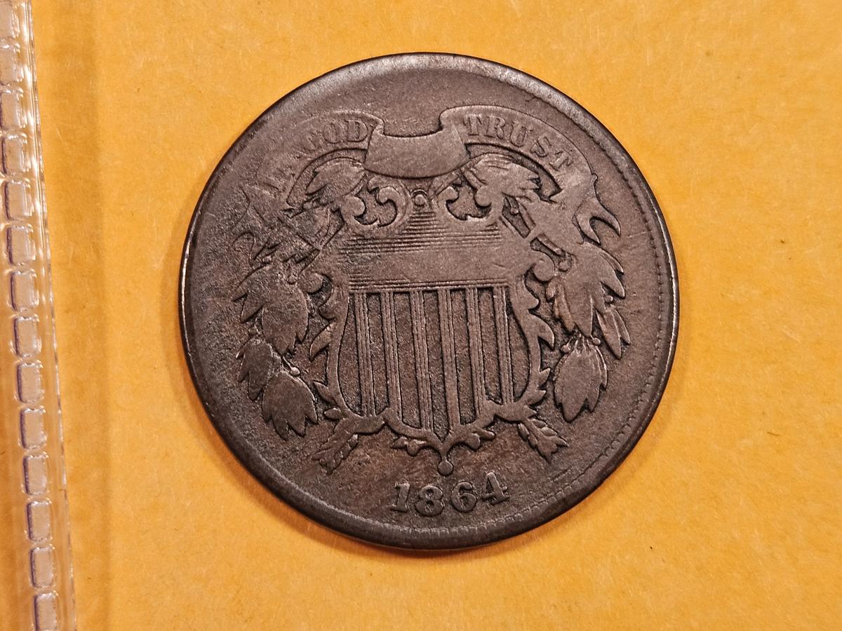 1864 Two Cent piece in Fine