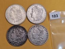 Four Morgan Silver Dollars