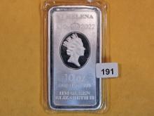 WOW! 2022 GEM BU TEN OUNCE Silver St Helena Ten Pounds