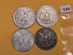 Four mixed Morgan Silver Dollars